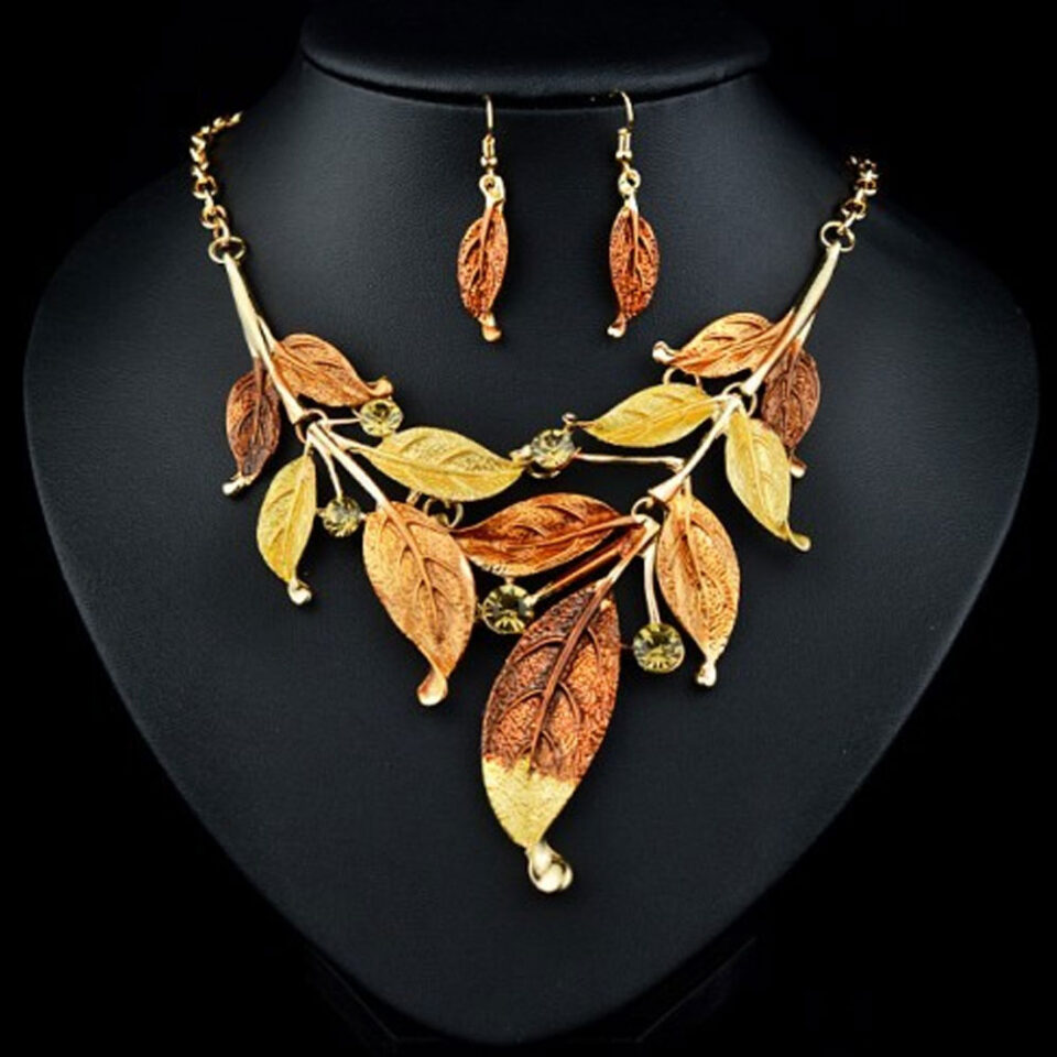 leaf necklace set for woman