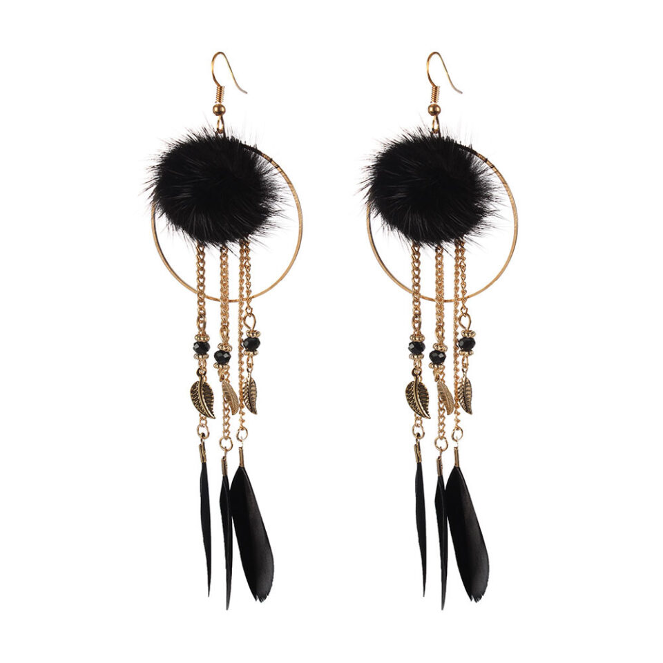 ethnic feather classic long earrings