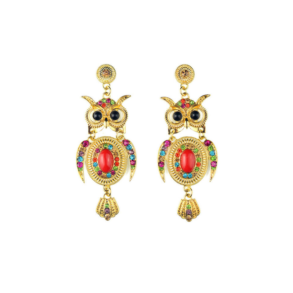 owl festival wearing birthday drop earrings