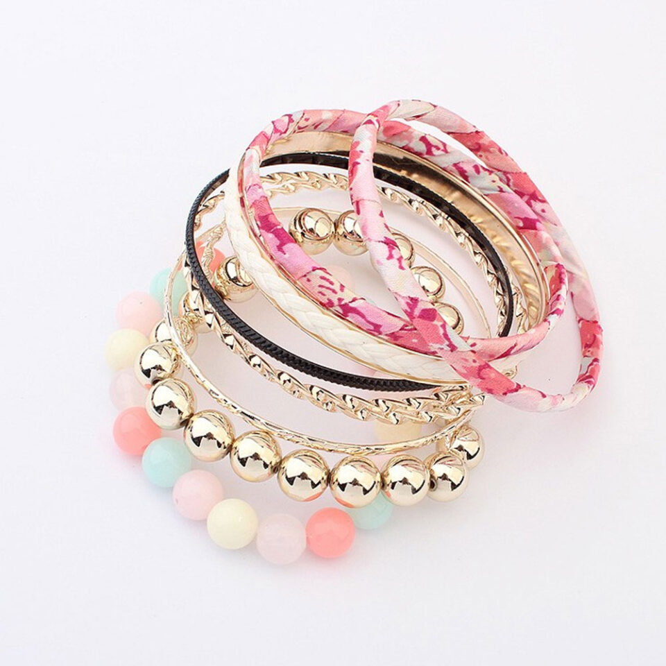 pretty pink floral pearls bangles for woman