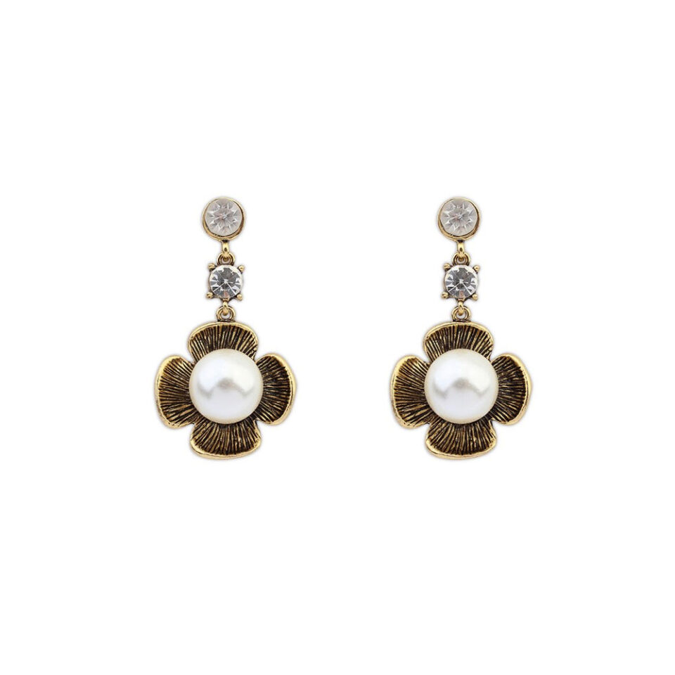white pearl golden earrings for young girl