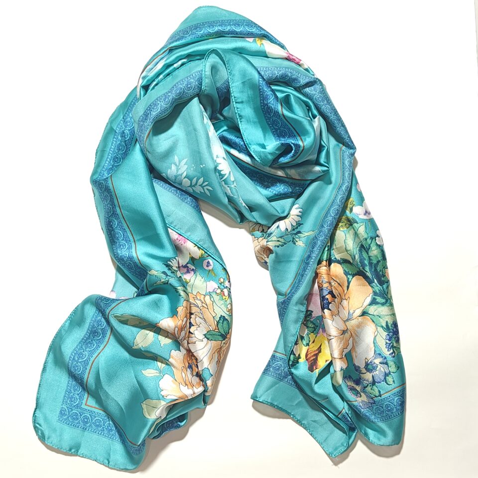 Teal multicolored floral scarf